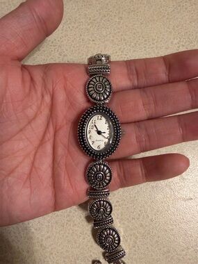 Silver-Tone Floral Link Bracelet Watch - Women's Jewelry